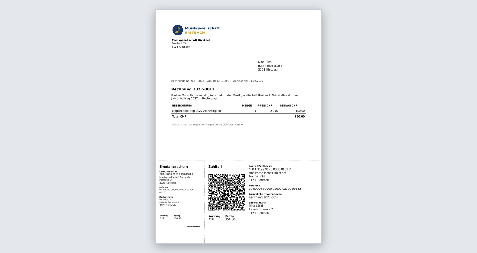 Rechnung Mitgliederbeitrag