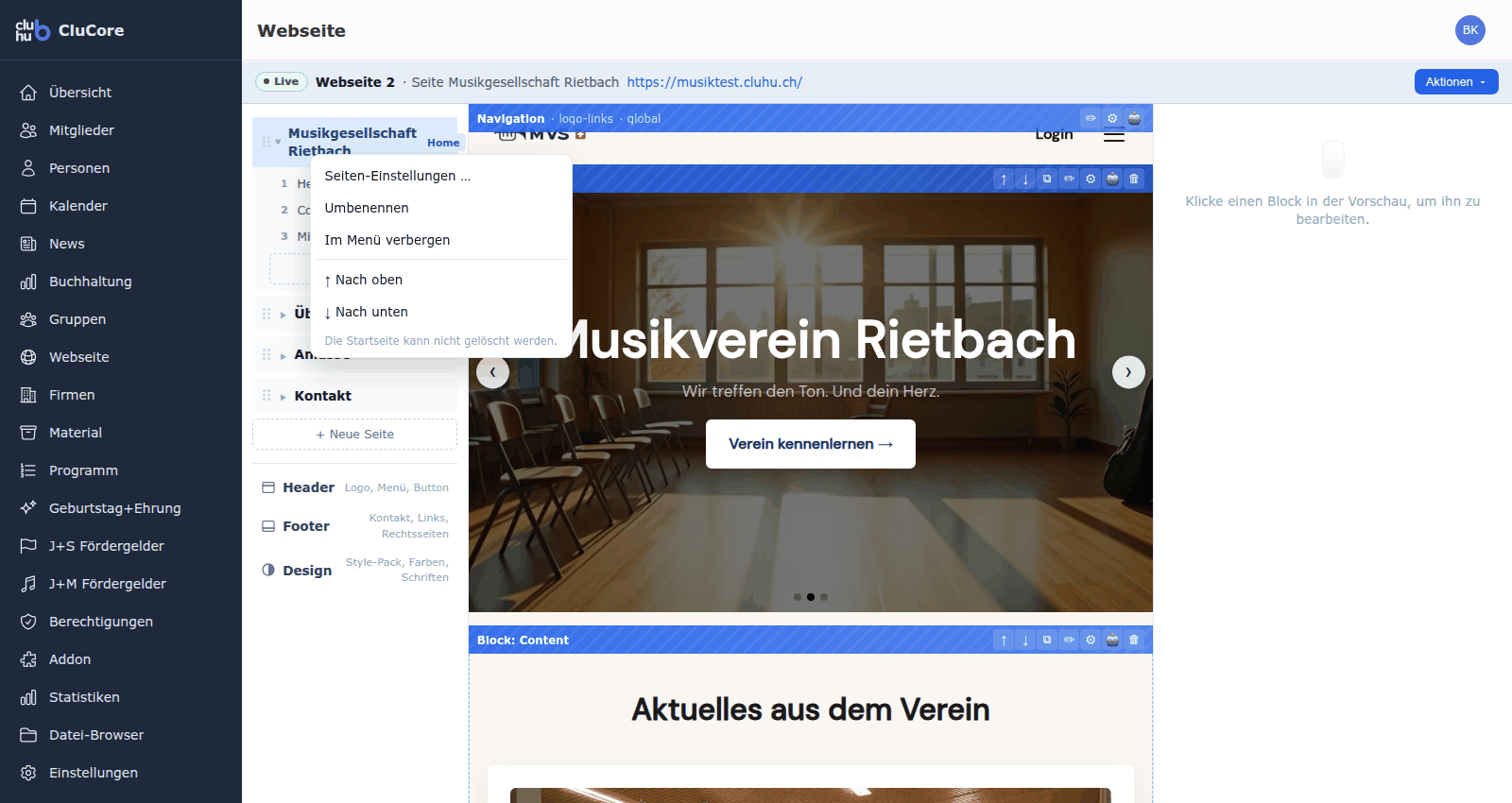 Seiten und Menü