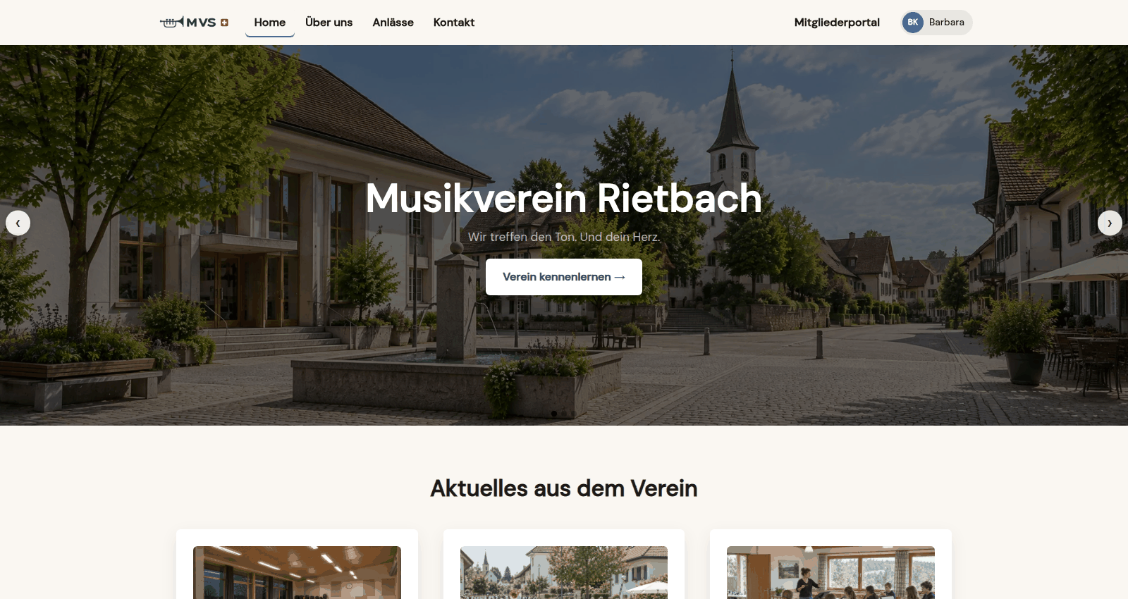 Angemeldet auf der Webseite